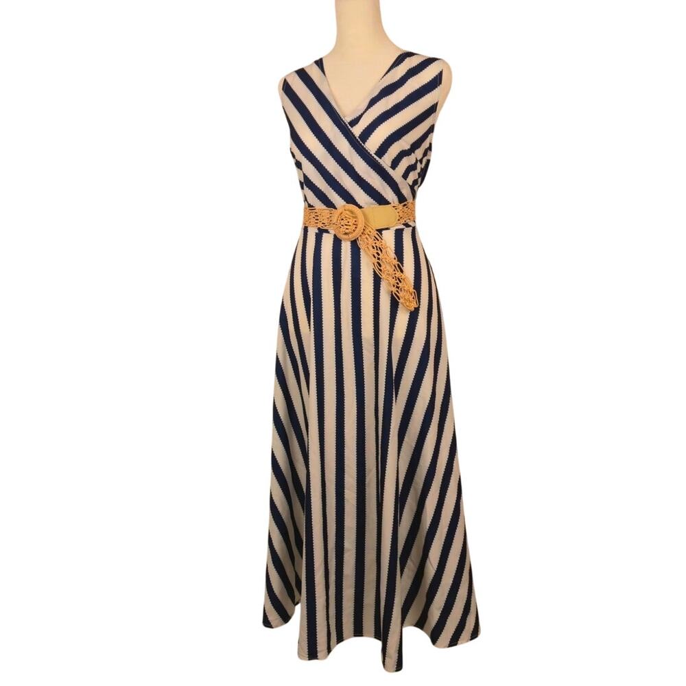 Women's Dress Blue & White Stripe 32" skirt. Thick Straps.
